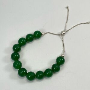 925 Sterling Silver Green Jade Stone Beaded Adjustable Bracelet Boho Classic